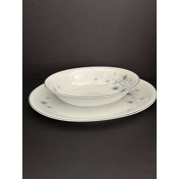 Starflower Pattern Harmony Serving Platter & Bowl Set - Elegant White Fine China - Picture 1 of 4